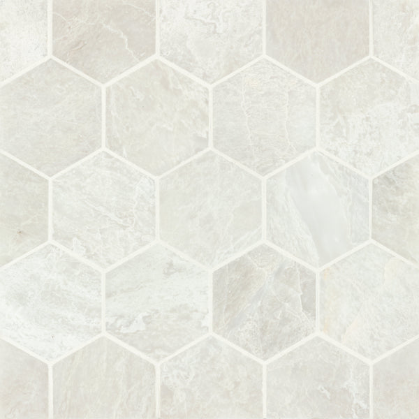 Bedrosians Iceberg White 3" Marble Hexagon Mosaic | Item Code 100000918