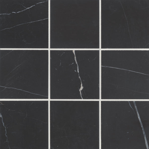 Bedrosians Monet 4" x 4" Honed Marble Decorative Tile in Nero Marquina | Item Code 100001387