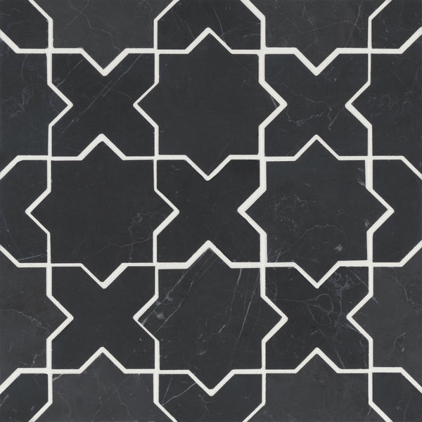 Bedrosians Monet Honed Marble Mosaic 6 Tile in Nero Marquina | Item Code 100001417
