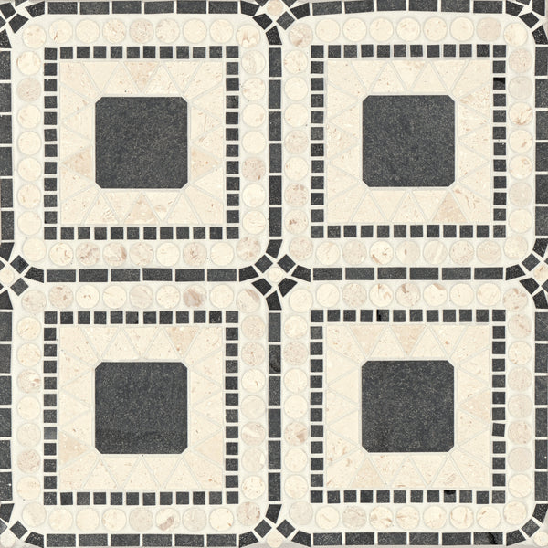 Bedrosians Atrium Honed Marble Blend Mosaic Tile in Myra Beige & Basalt | Item Code 100001723