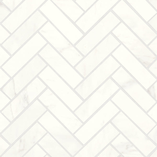 Bedrosians Magnifica Era 1" x 4" - 8mm Honed Herringbone Porcelain Mosaic Tile in Luxe White | Item Code 100002315