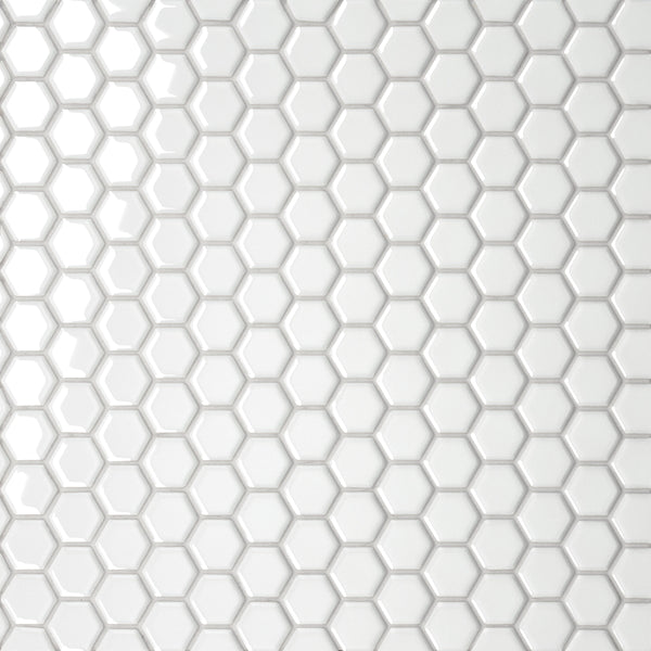 Bedrosians Le Cafe 1" x 1" Hexagon Glossy Porcelain Mosaic Tile in White | Item Code 100002401