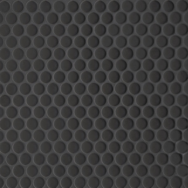 Bedrosians Le Cafe 3/4" x 3/4" Penny Round Matte Porcelain Mosaic Tile in Black | Item Code 100002404