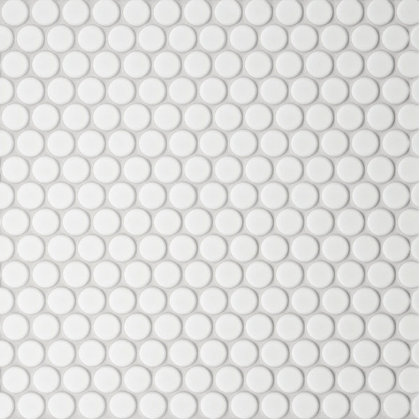 Bedrosians Le Cafe 3/4" x 3/4" Penny Round Matte Porcelain Mosaic Tile in White | Item Code 100002405