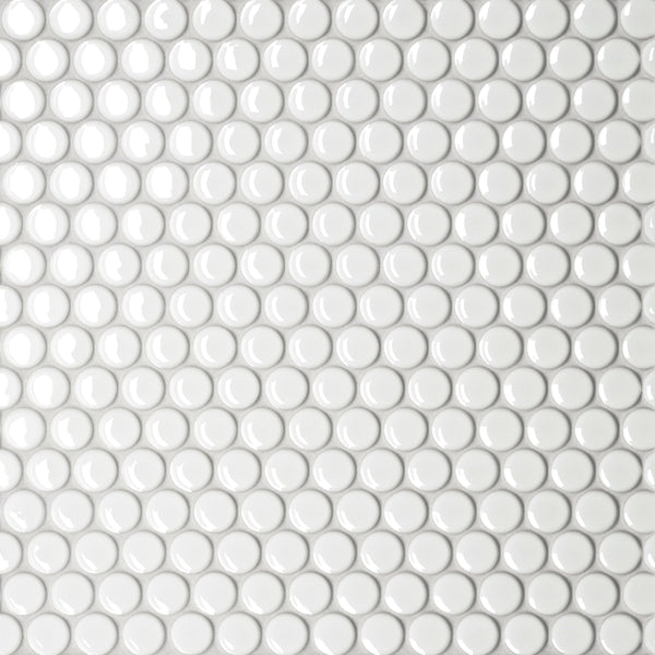 Bedrosians Le Cafe 3/4" x 3/4" Penny Round Glossy Porcelain Mosaic Tile in White | Item Code 100002407