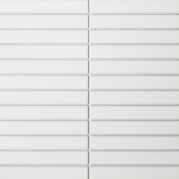 Bedrosians Le Cafe 1" x 6" Straight Stack Matte Porcelain Mosaic Tile in White | Item Code 100002409