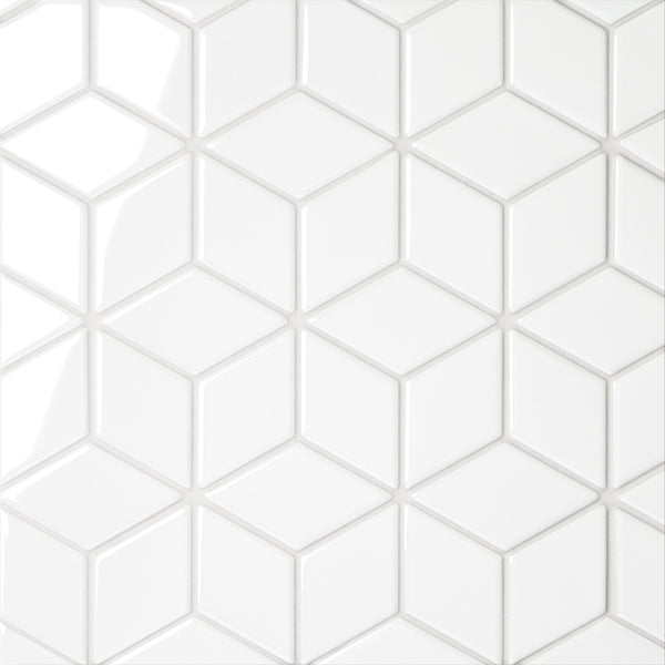 Bedrosians Le Cafe 2" x 3" Diamond Glossy Porcelain Mosaic Tile in White | Item Code 100002419