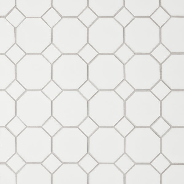 Bedrosians Le Cafe 2" x 2" Octagon Matte Porcelain Mosaic Tile in White | Item Code 100002420