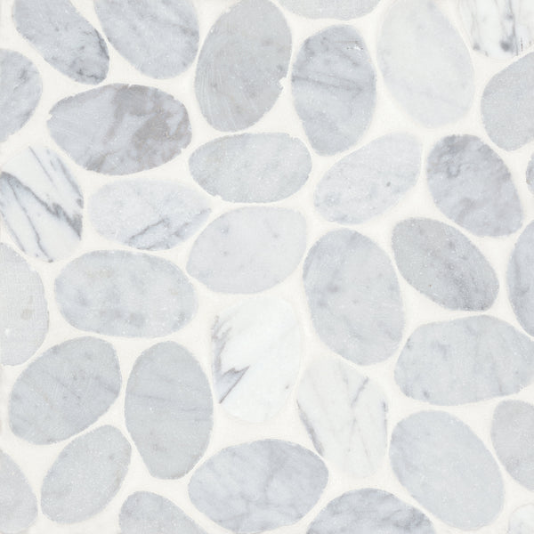 Bedrosians Waterbrook Jumbo Tumbled Pebble Mosaic in White Carrara | Item Code 100003093