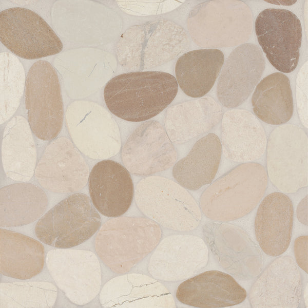 Bedrosians Waterbrook Jumbo Sliced Pebble Mosaic in White & Tan | Item Code 100003100