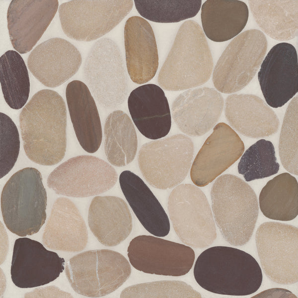 Bedrosians Waterbrook Jumbo Sliced Pebble Mosaic in Tan, Brown & Cherry | Item Code 100003103