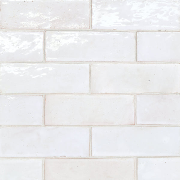 Bedrosians Zagora 2" x 6" Glossy Zellige Field Tile in Neige Blanc | Item Code 100003200