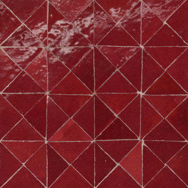 Bedrosians Zagora Triangle Glossy Zellige Mosaic Tile in Rouge | Item Code 100003276