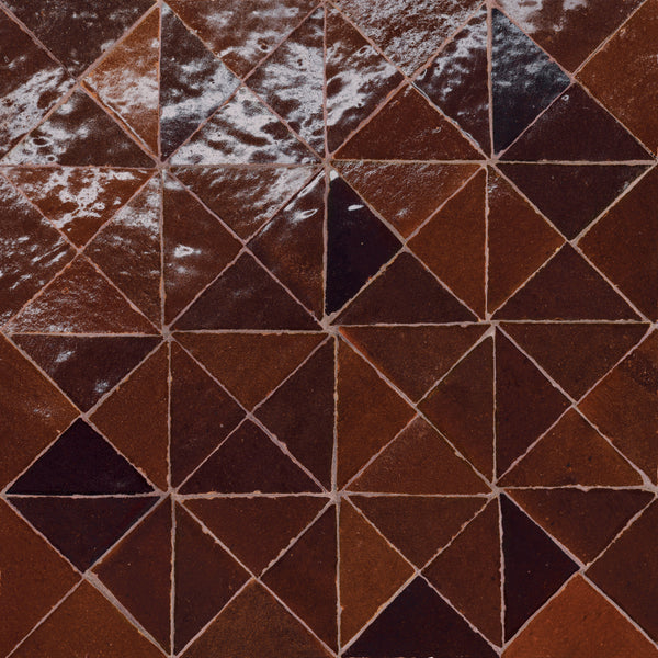Bedrosians Zagora Triangle Glossy Zellige Mosaic Tile in Maroon | Item Code 100003284