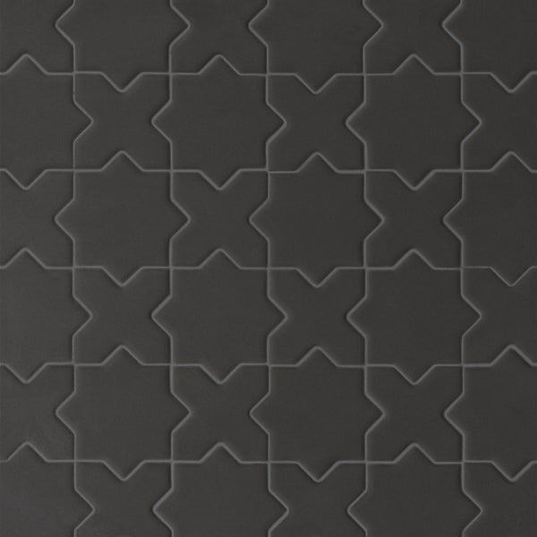 Bedrosians Le Cafe 2" x 2" Cross & Star Matte Porcelain Mosaic Tile in Black | Item Code 100003614