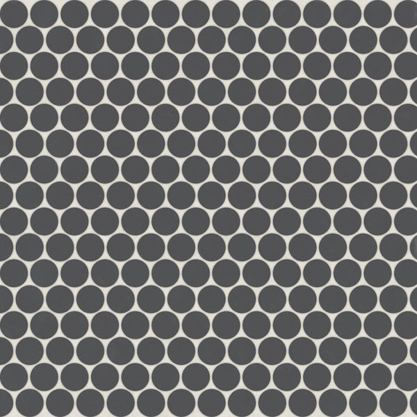 Bedrosians Marin 3/4" Penny Round Matte Porcelain Mosaic in Black Sea | Item Code 100004040