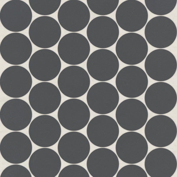 Bedrosians Marin 2" Penny Round Matte Porcelain Mosaic in Black Sea | Item Code 100004795