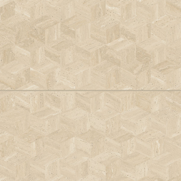 Bedrosians Sensi Roma 24" x 48" Satin Porcelain Cube Deco in Cream | Item Code 100005399