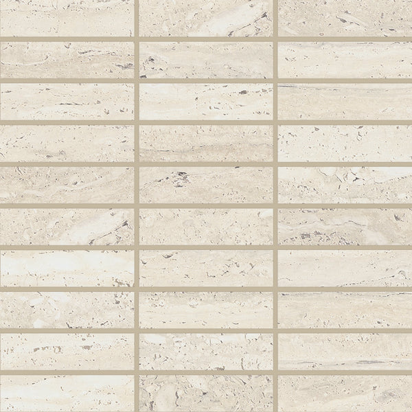 Bedrosians Sensi Roma 1" x 4" Satin Porcelain Rectangle Mosaic in Ivory | Item Code 100005967