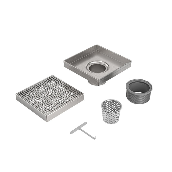 Bedrosians Oatey Square Drain Kit 5" Square Deco Brushed SS #DECO05 | Item Code 100006576