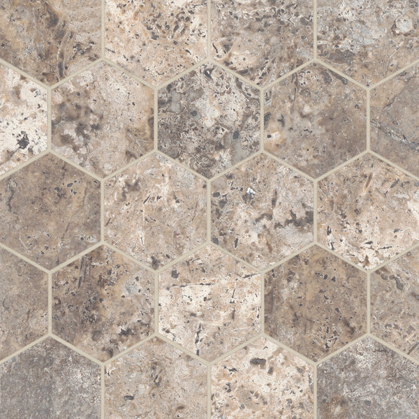 Bedrosians Silver Cream 3" Hexagon Filled & Honed Marble Mosaic | Item Code 100006661