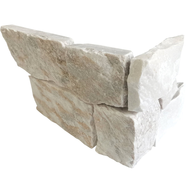 Bedrosians Jumbo Ledger 8" x 20" Marble Wired Mesh Corner in Malibu White | Item Code 100006767