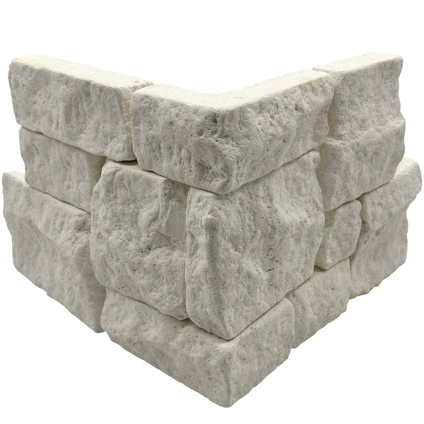 Bedrosians Tumbled Ledger 8" x 18" Limestone Corner-Wired Mesh in Light Beige | Item Code 100006897