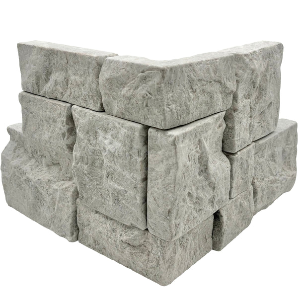 Bedrosians Tumbled Ledger 8" x 18" Marble Corner-Wired Mesh in Taupe | Item Code 100006899