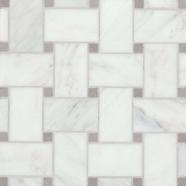 Bedrosians Jumbo Basketweave Honed Marble in Oriental White with Cinder Grey Dot | Item Code 100007359