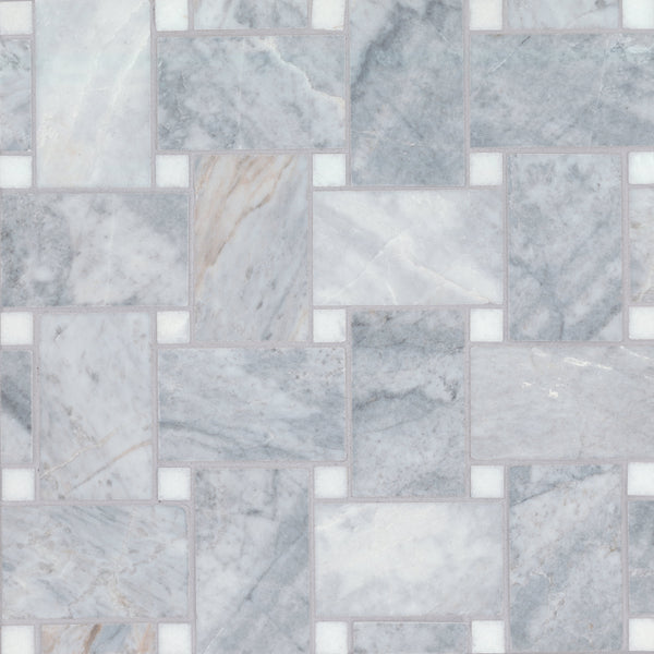 Bedrosians Jumbo Basketweave Honed Marble in Glorious Blue with Thassos Dot | Item Code 100007362