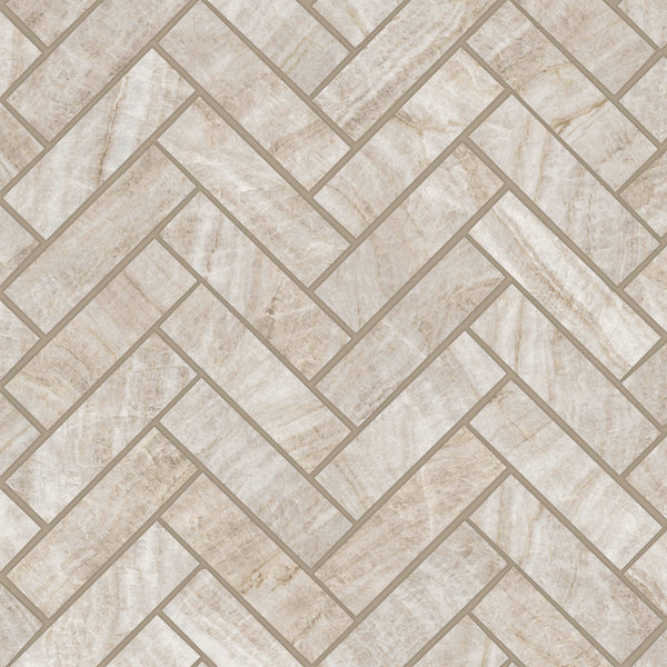 Bedrosians Magnifica Era 1" x 4" - 8mm Satin Porcelain Herringbone Mosaic Tile in Taj Mahal | Item Code 100007480