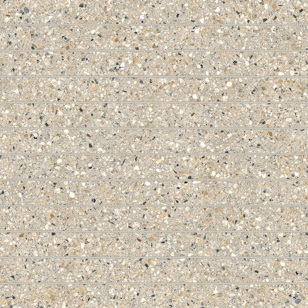 Bedrosians Mystere 1" x 12" Structured Porcelain Mosaic Tile in Sand | Item Code 100009660