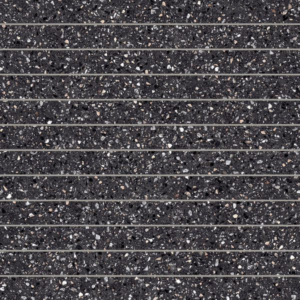 Bedrosians Mystere 1" x 12" Structured Porcelain Mosaic Tile in Black | Item Code 100009664
