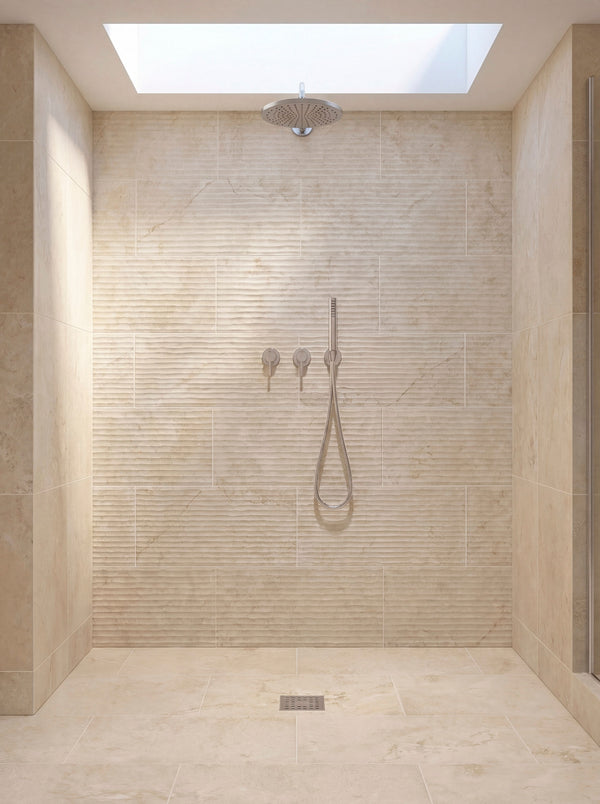 Bedrosians Lunaris Beige 12x24 Porcelain Deco Wall Tile Fluted | Item Code 100010727