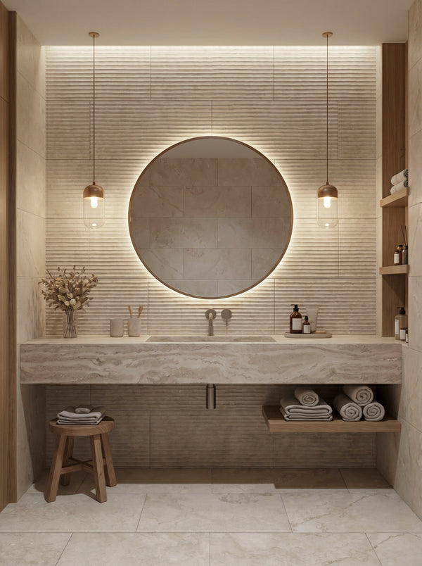 Bedrosians Lunaris Greige 12x24 Porcelain Deco Wall Tile Fluted | Item Code 100010728