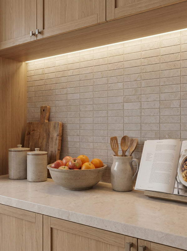 Bedrosians Lunaris Taupe 1x4 Porcelain Mesh Mosaic Matte | Item Code 100010733
