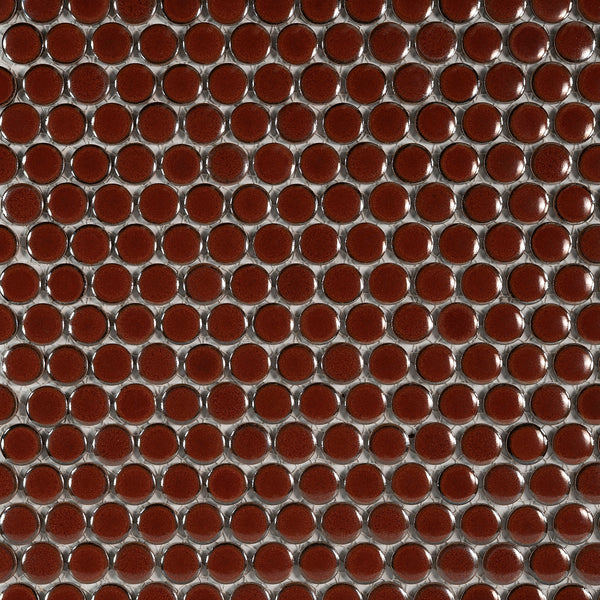 Bedrosians 360 3/4" x 3/4" Penny Round Glossy Mosaic in Cardinal | Item Code DEC360CAR34G