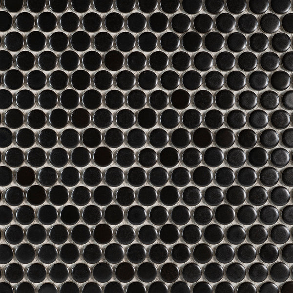 Bedrosians 360 3/4" x 3/4" Penny Round Matte Mosaic Tile in Charcoal | Item Code DEC360CHA34M