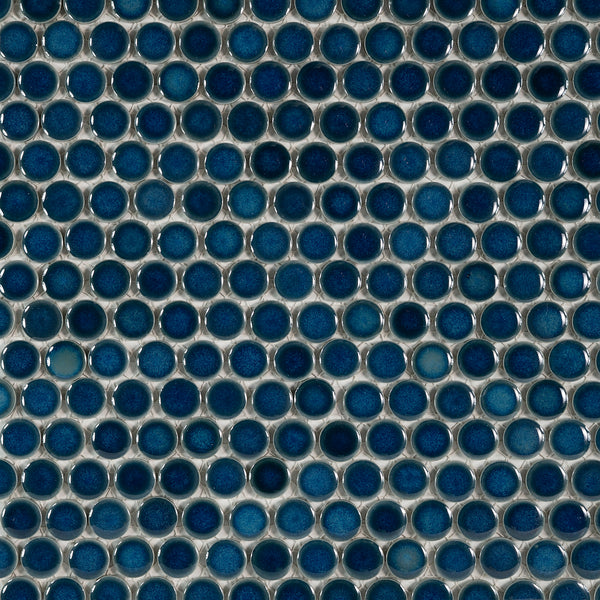 Bedrosians 360 3/4" x 3/4" Penny Round Glossy Mosaic Tile in Lagoon | Item Code DEC360LAG34G