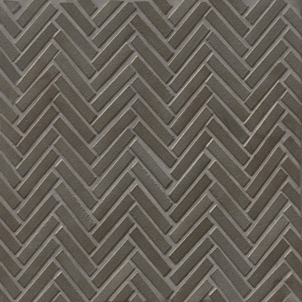 Bedrosians 90 1/2" x 2" Herringbone Porcelain Mosaic Tile in Metallic | Item Code DEC90MET122MO