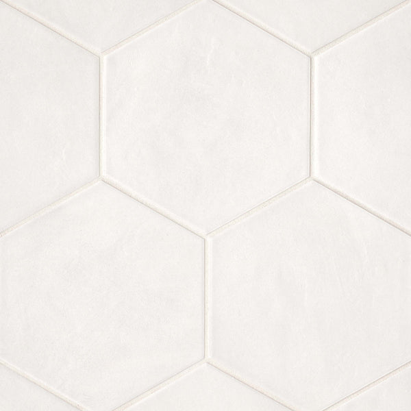 Bedrosians Allora 8.5" x 10" Hexagon Matte Porcelain Tile in Solid White | Item Code DECALLWHIHEXM