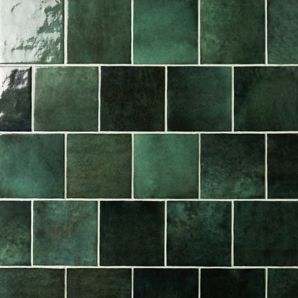Bedrosians Cloe Green Glossy Ceramic Wall Tile (5x5) - Handmade-Look Glazed Tile Made in Spain | Item Code DECCLOGRN55G