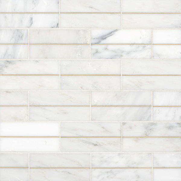 Bedrosians Ferrara 3" x 6" Honed Marble Decorative Tile with Brass in Bianco | Item Code DECFERBIA36DECOH