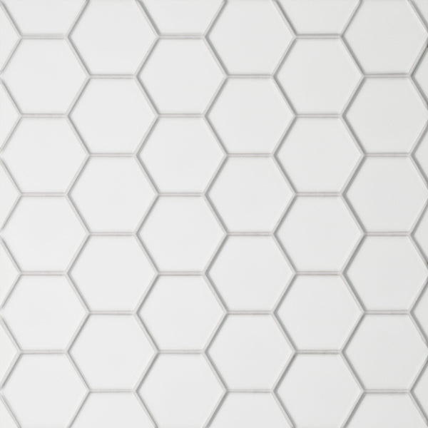Bedrosians Le Cafe 2" x 2" Hexagon Matte Porcelain Mosaic Tile in White | Item Code DECLEC22W