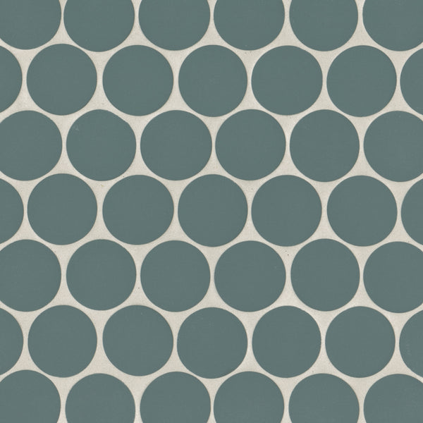 Bedrosians Makoto 2" Round Matte Porcelain Mosaic Tile in Arashi Blue | Item Code DECMAKARB2RMOM