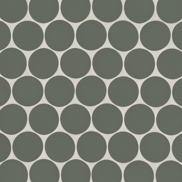 Bedrosians Makoto 2" Round Matte Porcelain Mosaic Tile in Midori Green | Item Code DECMAKMIG2RMOM