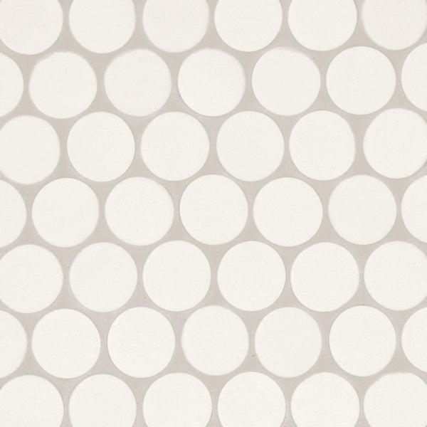 Bedrosians Makoto 2" Round Matte Porcelain Mosaic Tile in Shoji White | Item Code DECMAKSHW2RMOM