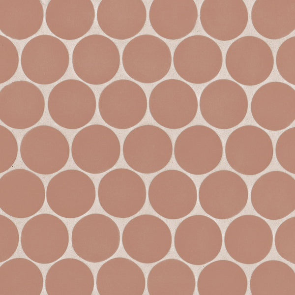 Bedrosians Makoto 2" Round Matte Porcelain Mosaic Tile in Umi Terracotta | Item Code DECMAKUMT2RMOM