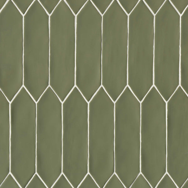 Bedrosians Reine 3" x 12" Picket Pattern Matte Ceramic Wall Tile in Castle Moss Green | Item Code DECREICMG311PICM