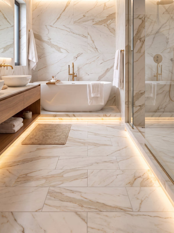 Bedrosians Magnifica Era 12" x 24" - 8mm Honed Porcelain Tile in Calacatta Oro | Item Code 100010902